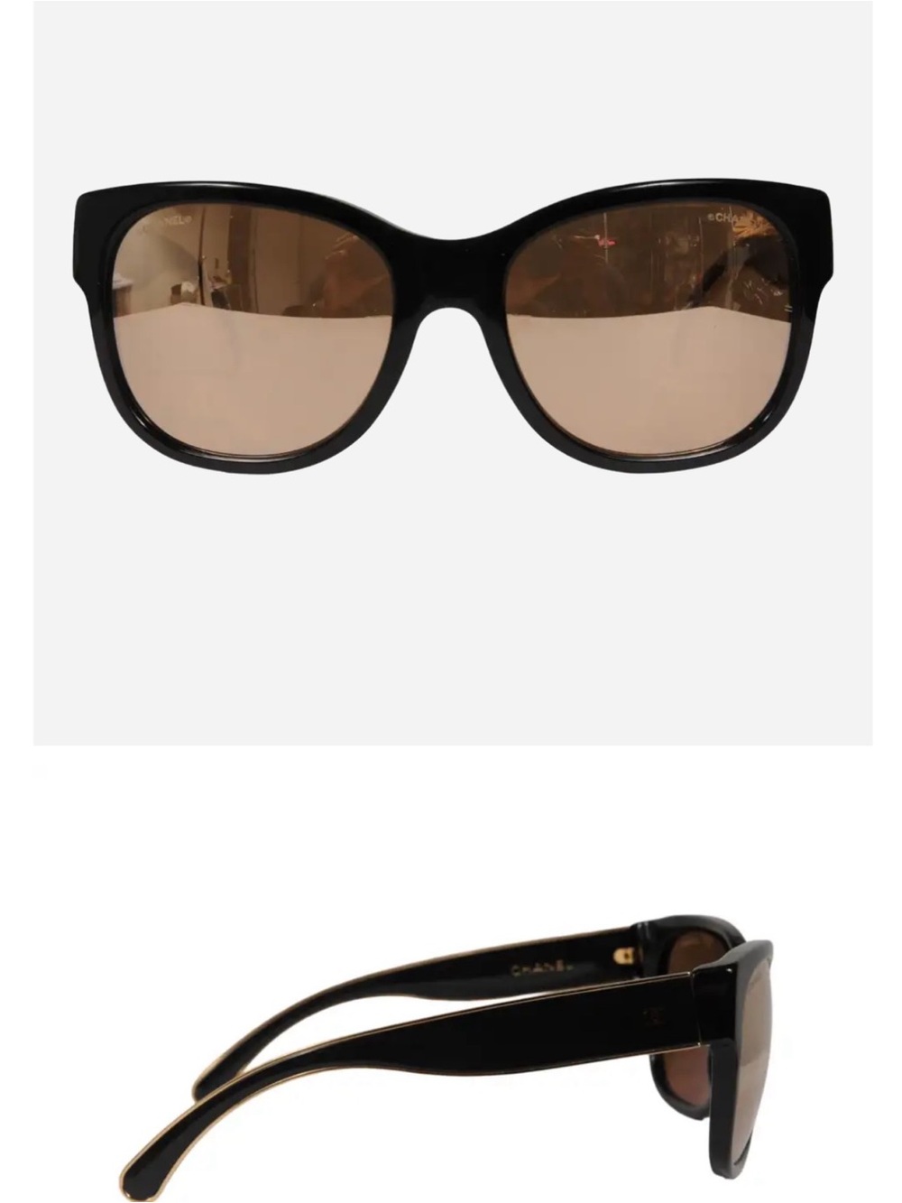 CHANEL Womens Mirrored CC Logo Sunglasses 5270 Black Gold Gold Round Oval
